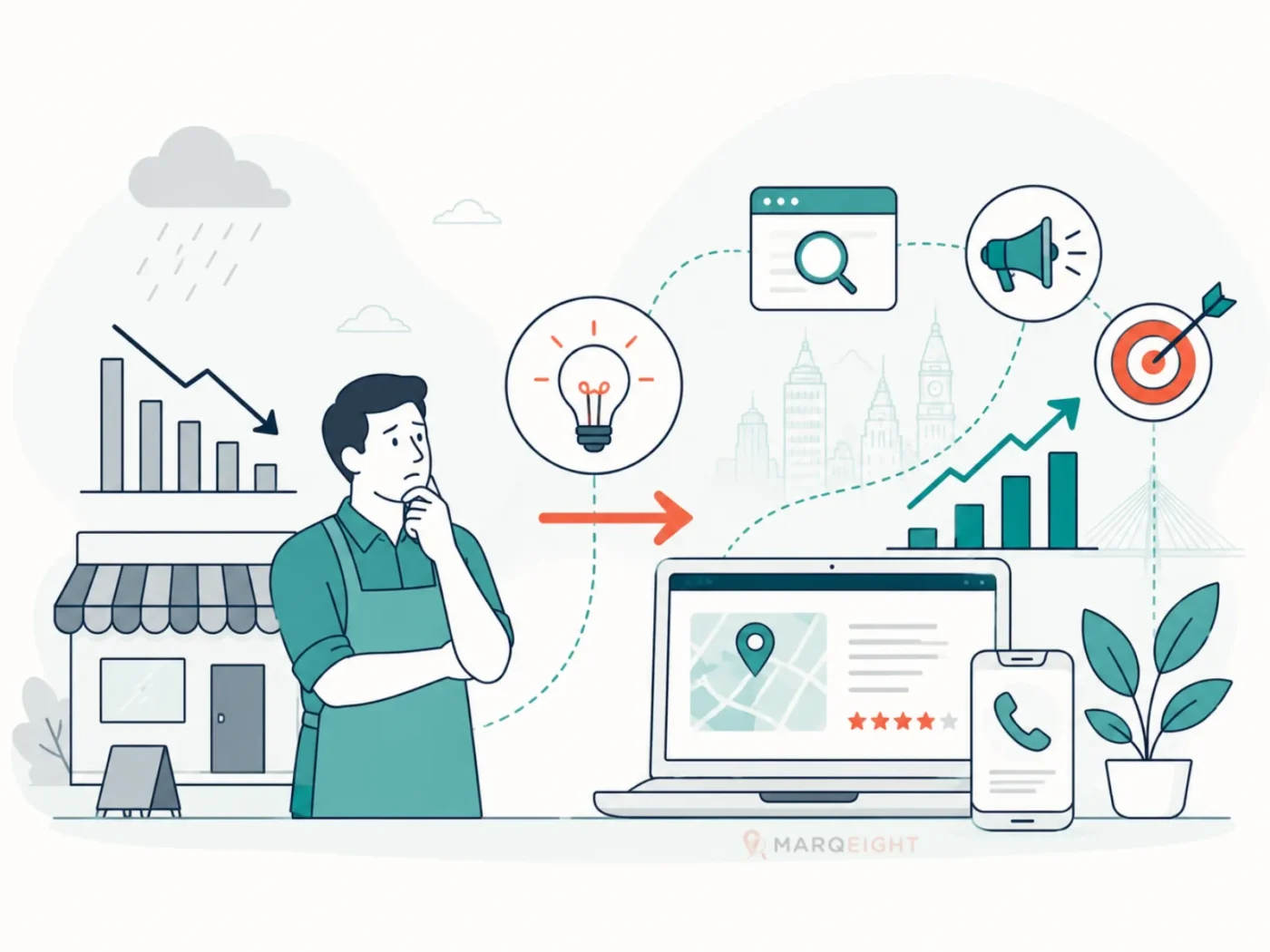 Small business owner planning digital marketing strategy