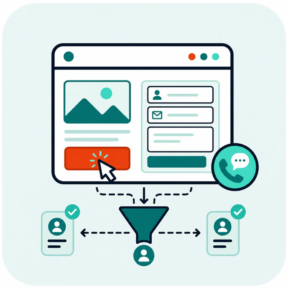 Landing page with lead generation funnel illustration - MarqEight