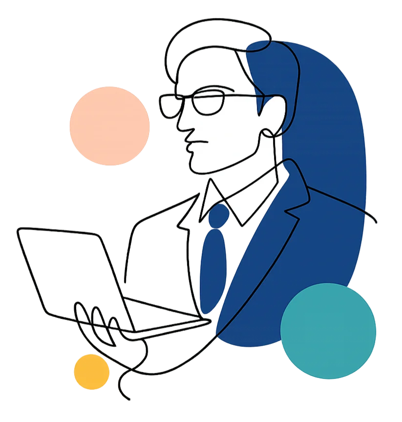 Minimalist line art businessman working on laptop - MarqEight